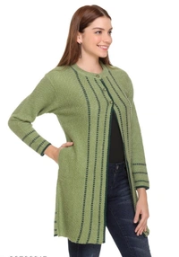 CLAPTON Women Round Neck Green Full Sleeve Wool Cardigan - L, Green, Wool, Pack of1